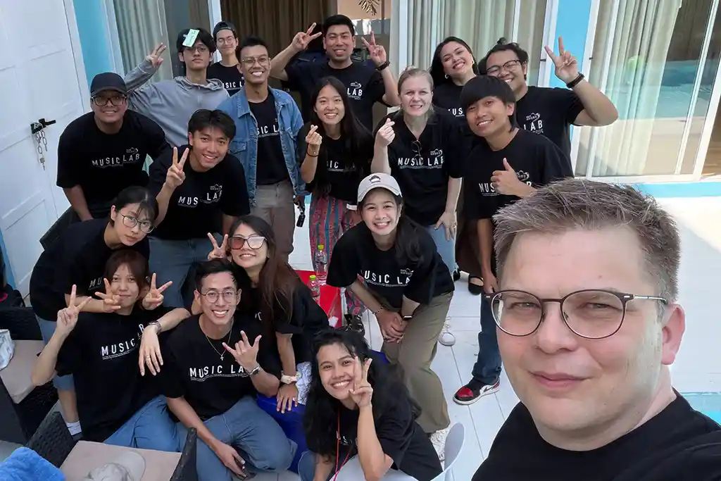 The Music Lab team of young media makers together in a group photo